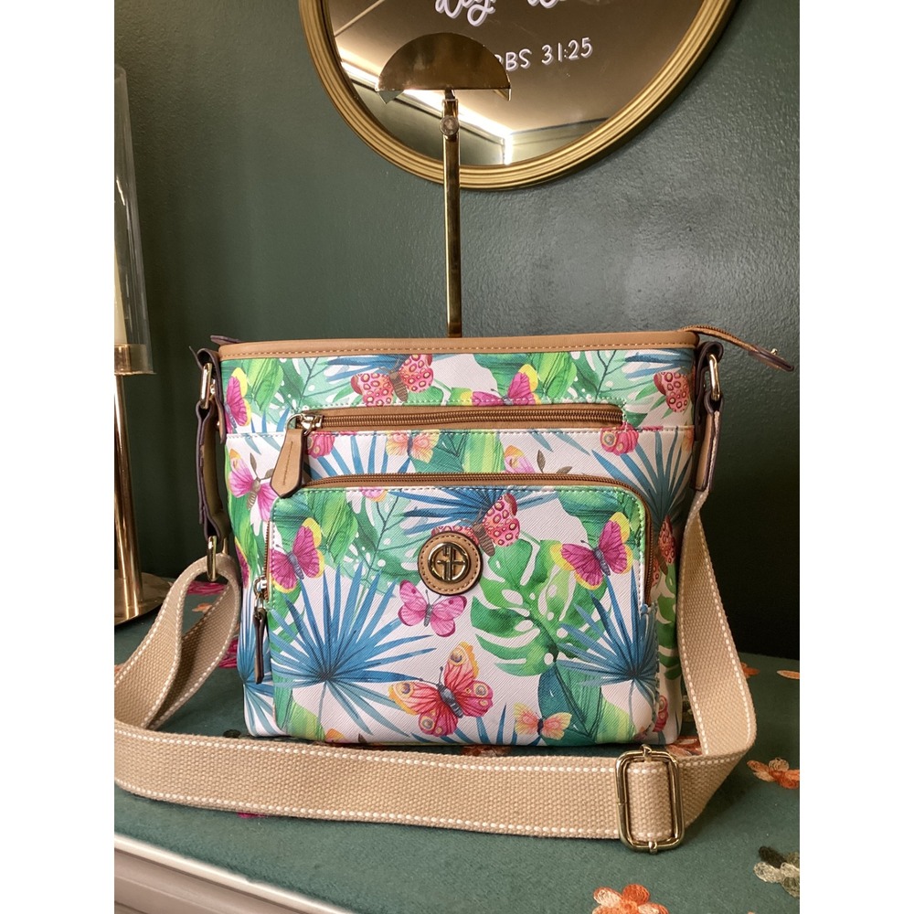 Giani Bernini Crossbody Bag‎ Medium Multi Color Tropical Butterfly